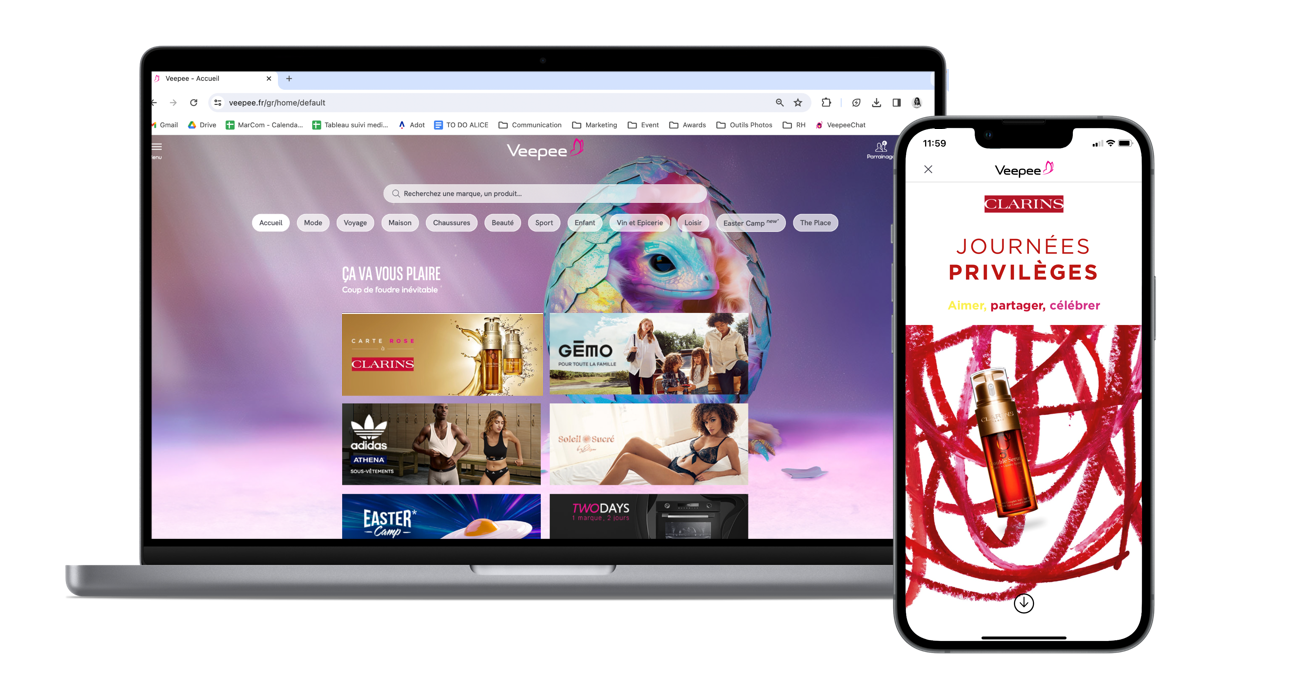 Campagne de Display Retail sur Veepee pour donner une visibilité exclusive à Clarins auprès de membres actifs