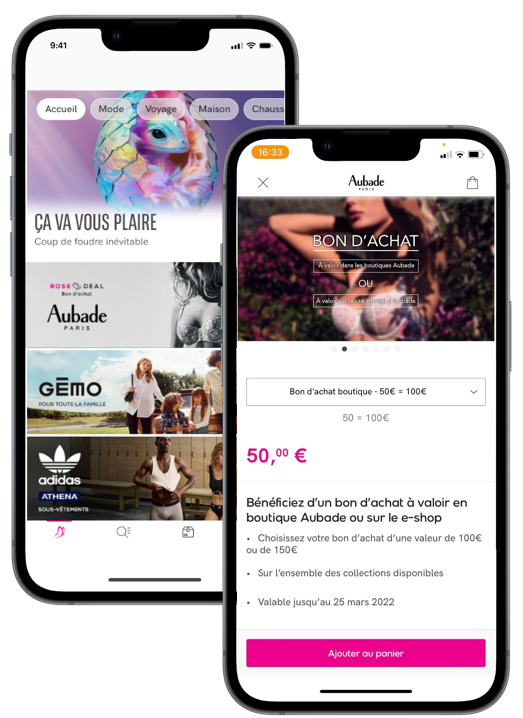 Activation Display Retail RoseDeal sur le site Veepee pour Aubade