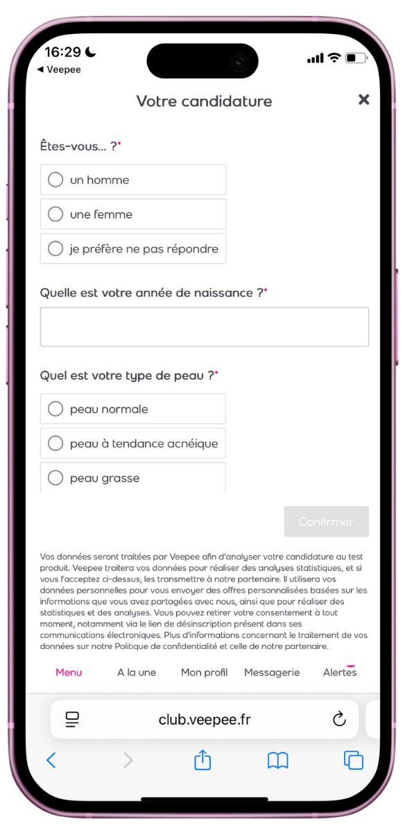 Formulaire de candidature