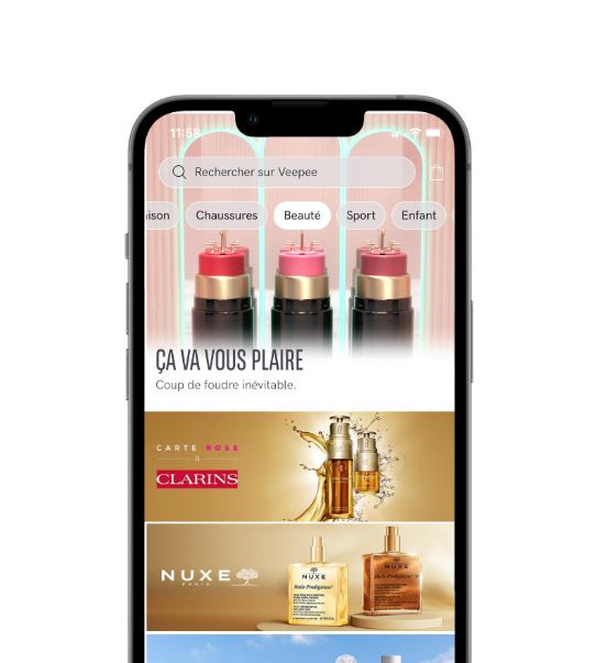 Dispositif Display Retail avec visibilité supplémentaire sur les onglets des catégories Veepee pour Clarins